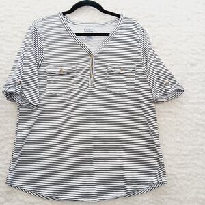 T-Shirt Black Mini Stripe Nautical Sailorcore Cruise Casual Preppy Y2K Size XL